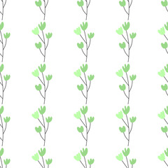 Floral seamless vector pattern with flowers. Spring flora. Simple hand-drawn kids style. Pretty ditsy for fabric, textile, wallpaper. Digital paper in white background