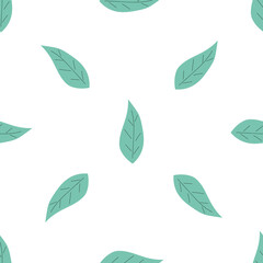 Leafs seamless pattern. Vector hand drawn botanical illustration. Pretty scandi style for fabric, textile, wallpaper. Digital paper in white background
