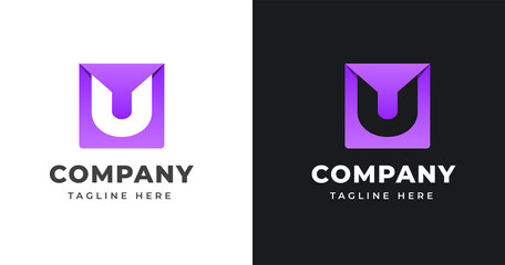 Letter u logo design template with square shape concept gradient element geometric