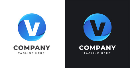 Letter V logo design template with circle shape concept gradient element geometric