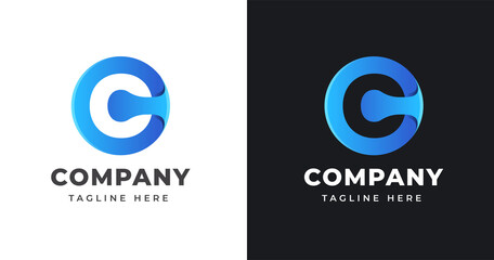Letter C logo design template with circle shape concept gradient element geometric
