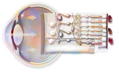 The eye and retina with the vitreous the internal limiting membrane.
