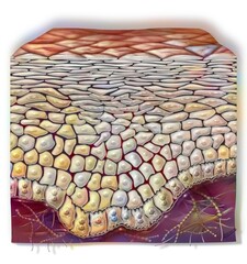 Cross section of healthy skin with layers: horny grainy.