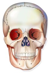 Bone system: human skull with jawbone eye sockets. - obrazy, fototapety, plakaty