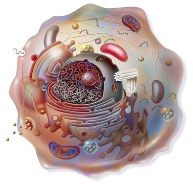 Cell sectional view with all the main organelles: nucleus reticulum.