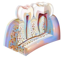 Anatomy of the tooth showing the enamel dentin pulp.