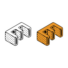 Isometric letter e doodle vector illustration on white background. Letters clip art.