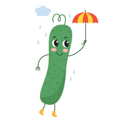 Cute cartoon cucumber on white background.
