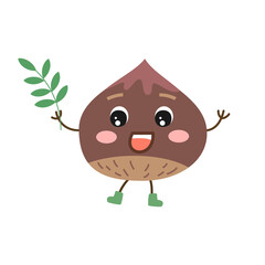 Cute cartoon hazelnut on white background.