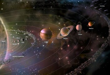 Solar system with the sun and planets: Mercury Venus Earth. © RFBSIP