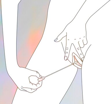 Introduction of the dry swab into the vagina (vaginal self-sampling).