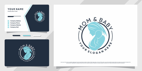 Mom and baby logo with creative concept and business card design Premiumm Vector