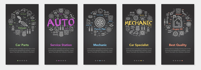 Black car parts banners set for website and mobile app vector