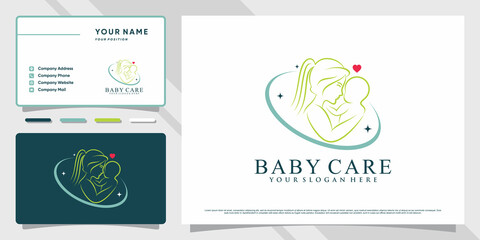 Baby care logo with creative element and business card design Premium Vector