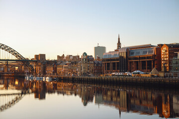 Newcastle upon Tyne/UK - 31st Dec 2019: Still river tyne at dusk on a winters day