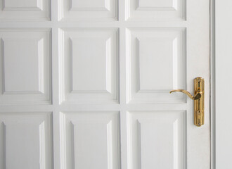 Classic white wooden door with gold door handle