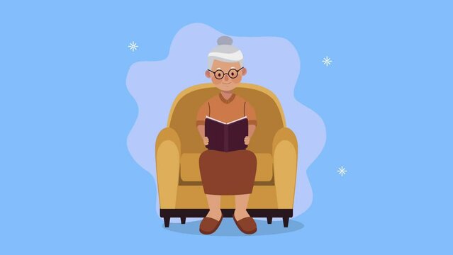 grandmother reading book character animation