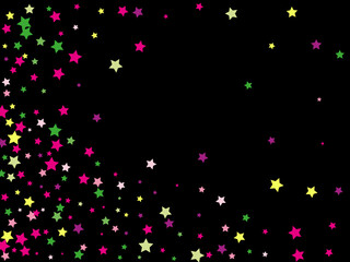 Fototapeta na wymiar Multi-colored stars are scattered on a black background.