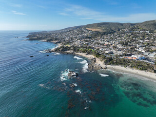 Aerial view of South California Coastline during sunny day, USA