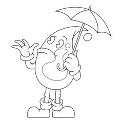 Coloring illustration of cartoon water holding an umbrella