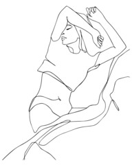 Fashion art line girl illustration