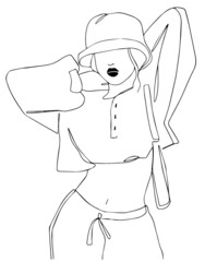 Fashion art line girl illustration