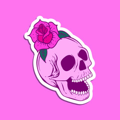 hand drawn skull flower doodle illustration for tattoo stickers poster etc