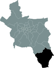 Black flat blank highlighted location map of the WALHEIM DISTRICT inside gray administrative map of Aachen, Germany