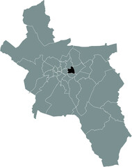 Black flat blank highlighted location map of the ADALBERTSTEINWEG DISTRICT inside gray administrative map of Aachen, Germany