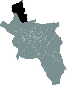recommend clip art: Black flat blank highlighted location map of the RICHTERICH DISTRICT inside gray administrative map of Aachen, Germany