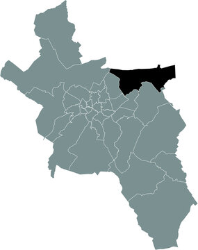 recommend clip art: Black flat blank highlighted location map of the HAAREN DISTRICT inside gray administrative map of Aachen, Germany
