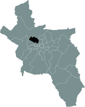 Black flat blank highlighted location map of the PONTTOR DISTRICT inside gray administrative map of Aachen, Germany