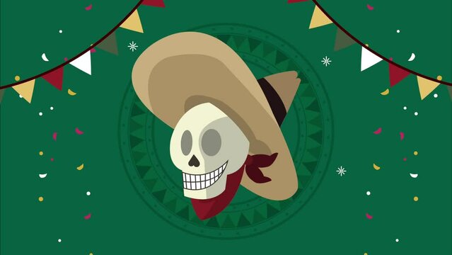 mexican cowboy skull with garlands