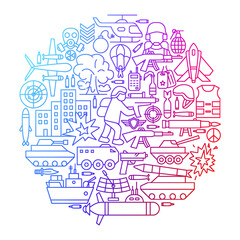 War Line Icon Circle Design. Vector Illustration of Outline Poster.