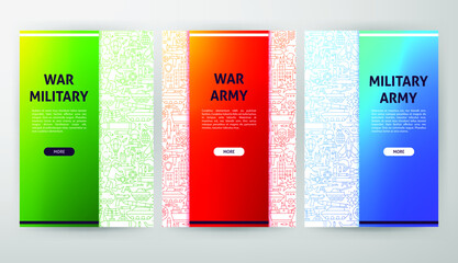 War Web Design. Vector Illustration of Outline Posters.