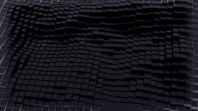Abstract black and white transforming squared surface. Design. Unusual spinning texture of squared tiles, seamless loop.