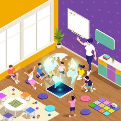 Kindergarten Isometric Colored Concept