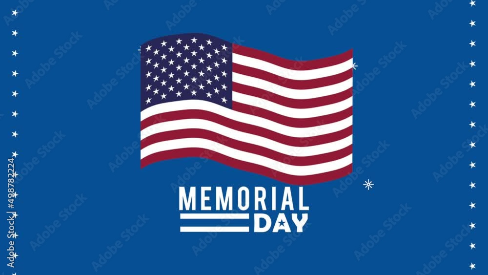 Sticker memorial day lettering with flag animation