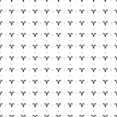 Square seamless background pattern from black zodiac aries symbols are different sizes and opacity. The pattern is evenly filled. Vector illustration on white background
