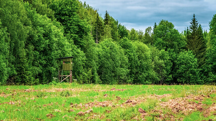a tower for hunting in the forest