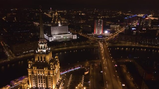 Aerial view of Moscow at night