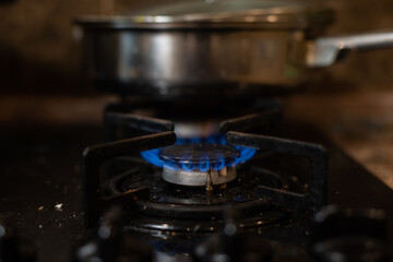 dirty gas stove in the kitchen