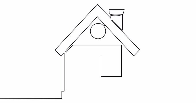 Self drawing line animation house continuous line drawn concept