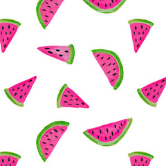 Hand drawn seamless watermelon pattern,isolated on white. Acrylic painted modern Illustration, watercolor