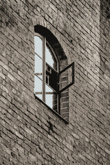 Old brick wall with window - 498784238