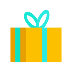 Gift box with ribbon. Present. Icon. Surprise. White background. Vector illustration. EPS 10.