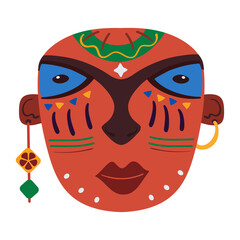 Wooden african mask in flat naive style. Cartoon vector illustration