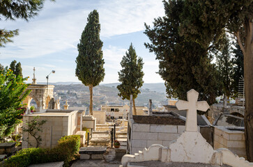 View of the graves in the cemetery in Bethlehem, Palestine. Israel.