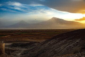 Fototapeta na wymiar Sunrise over Ararat mountain.