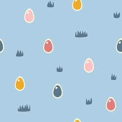 Seamless pattern with Easter eggs in the grass.